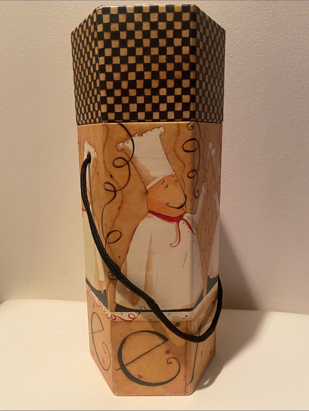 Chef Illustration Decorative Wine Box in Cream and Black